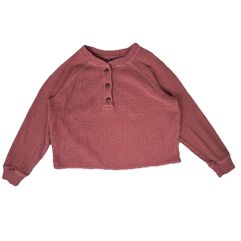 Old Navy Waffle Knit Henley Top Dusty Pink Long Sleeve Womens SP
